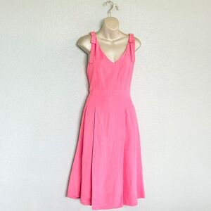Pink Linen Preppy Coquette Dainty Bow Fit & Flare Midi Dress | Ann Taylor Sz 6